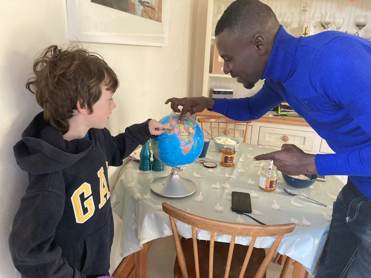 clairejazz's tweet photo. What better way to bring home COP26 is to host a delegate from Africa! Wonderful for our wee boy to learn about climate change in Nigeria from his new friend Steve 🌎 #JustTransition #TogetherForOurPlanet https://t.co/n8okWcmFDZ