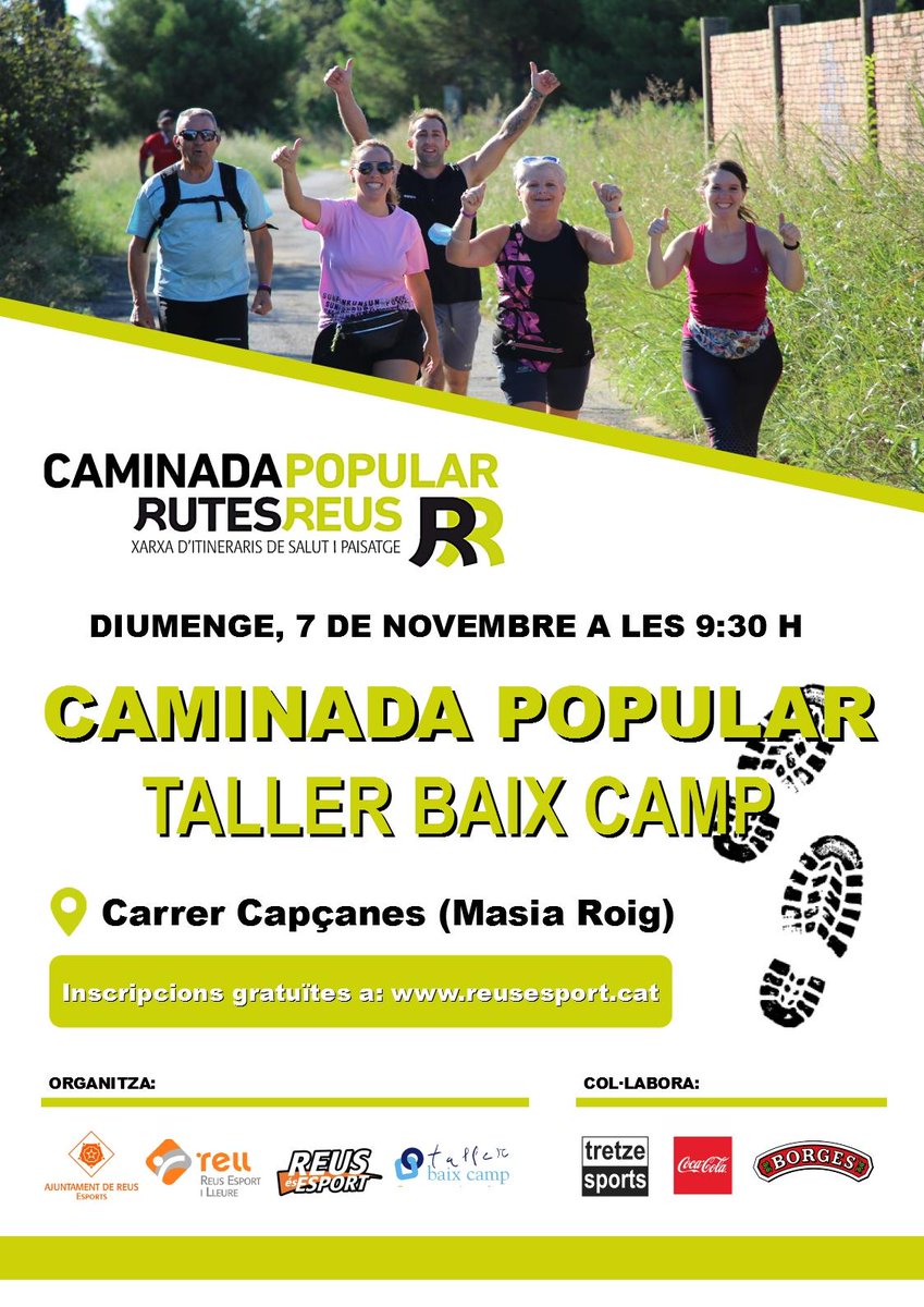 reus_cat's tweet photo. Aquest diumenge III Caminada Popular en benefici de @Tallerbaixcamp organitzada per @ReusEsport amb la col·laboració de Tretzesports 🚶🚶‍♀️

Inscripcions✏️ a https://t.co/SM7pPqQ1jn  

ℹ️ https://t.co/b0XfwheSpE https://t.co/QsL1jYvTnW