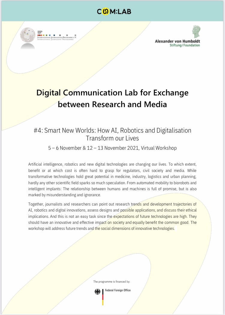 WellenJudith's tweet image. Jetzt geht‘s los: Nach der Eröffnung durch #VitoCecere @AA_Kultur @AuswaertigesAmt (Danke!) freuen wir uns auf unser viertes #ResearchComLab @AvHStiftung - diesmal zu #Zukunftstrends &amp;amp; sozialen Dimensionen innovativer digitaler Technologien. Stay tuned! 😊#SmartNewWorlds
