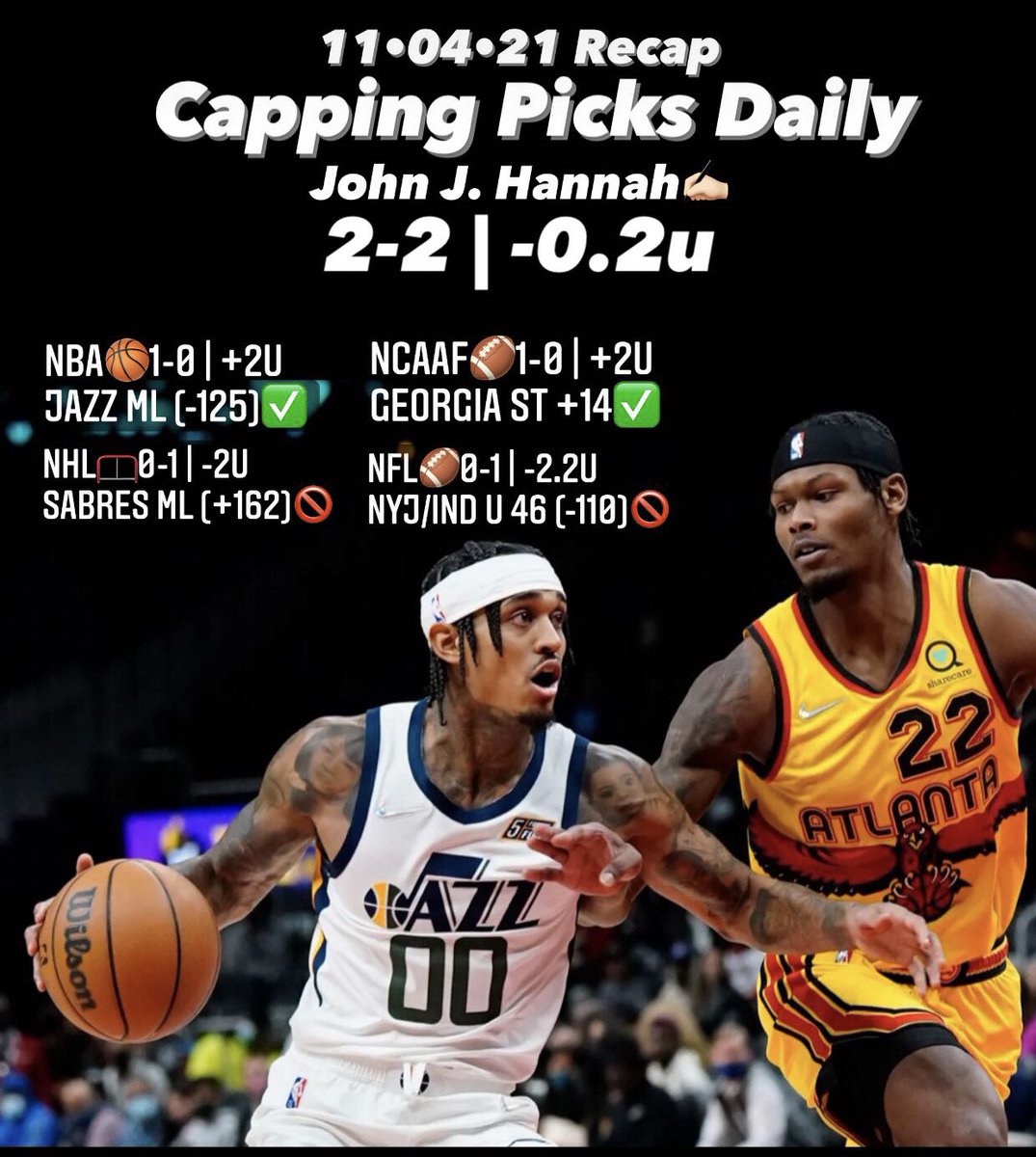 Capping_picks's tweet photo. 11•04•21 Recap
#PremiumKeyPicks
2-2 | -0.2u
#NBA 🏀
1-0 | +2u
#CFB 🏈
1-0 | +2u
#NFL
0-1 | -2.2u
#NHL 🥅
0-1 | -2u
❤️Goodnight from Las Vegas♠️
#GamblingTwitter #bettingtips #bet https://t.co/1q9C7AyfcM