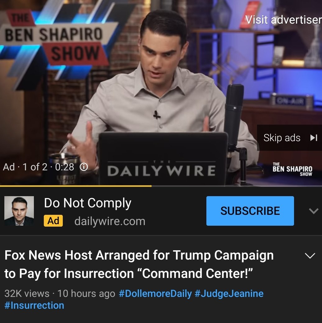 boylebillyj's tweet photo. @Dollemore Why am I getting Ben Shapiro ads before your video?  Did you upset someone? #keepupthegoodwork https://t.co/49CnfAYsEZ