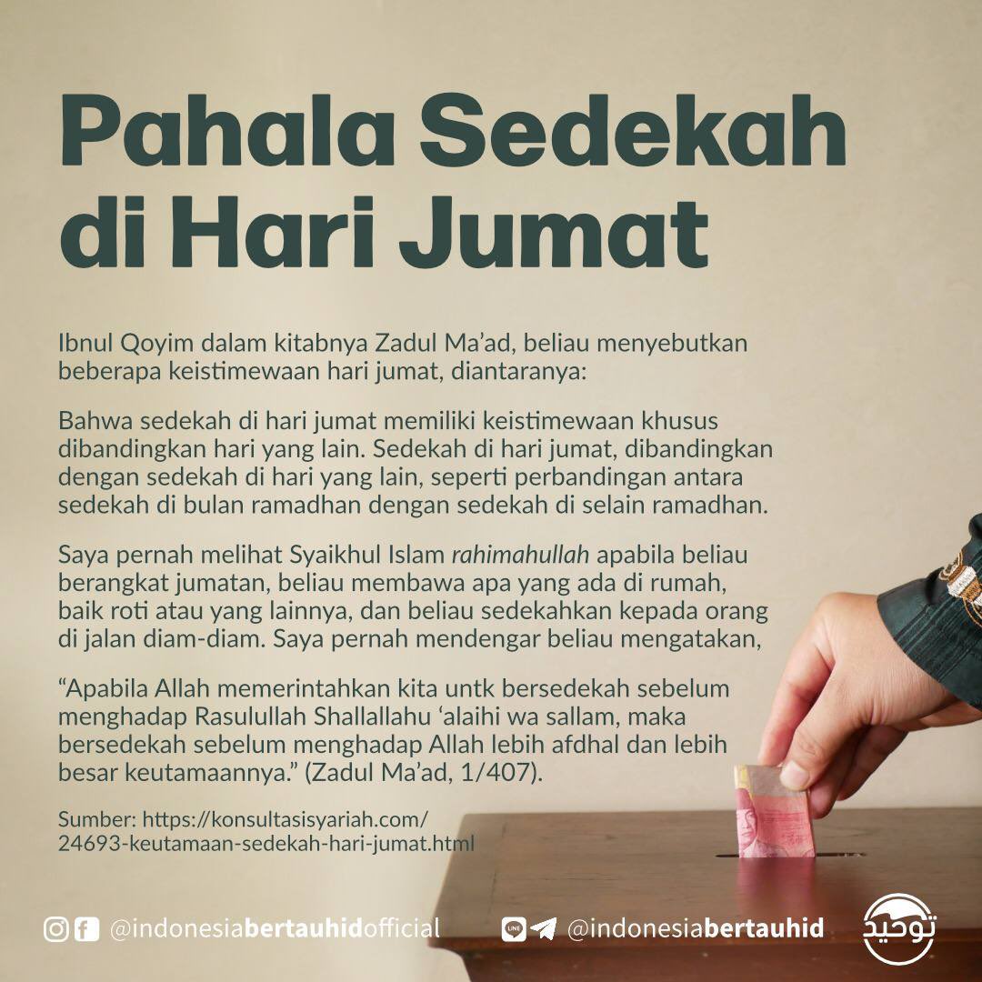 indonesiatauhid's tweet photo. Pahala Sedekah di Hari Jumat https://t.co/0UJvXffgUg