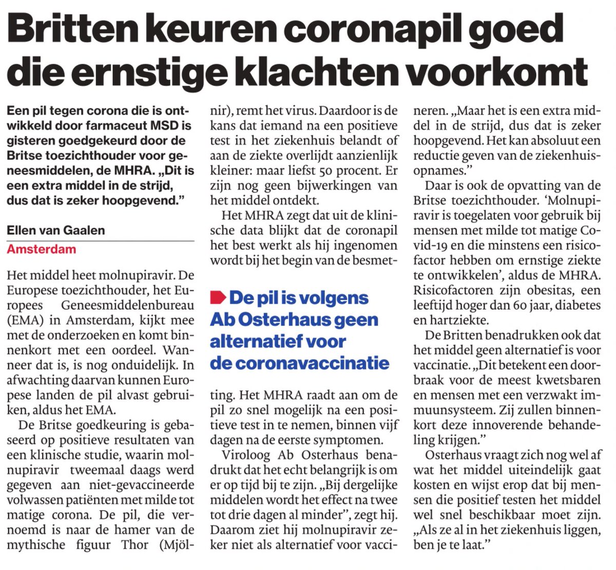 #coronapil Ab Osterhaus vindt de prik beter. Hij ziet zijn handeltje waarschijnlijk kelderen.