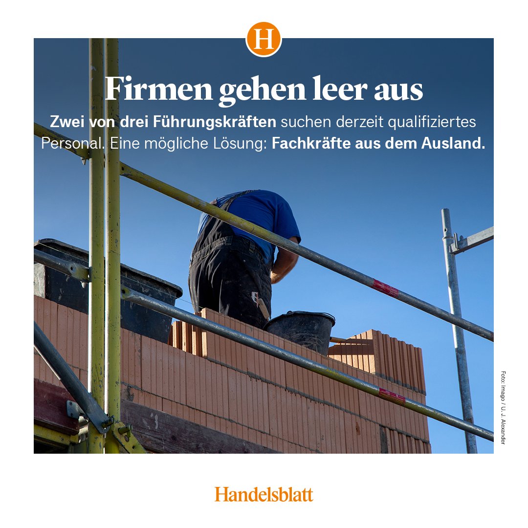 handelsblatt's tweet photo. Der #Fachkräftemangel bei Unternehmen in #Deutschland ist stärker als bisher angenommen. Es fehlen vor allem Personen mit abgeschlossener #Berufsausbildung. https://t.co/58f2e3cZEx https://t.co/P39U8kWahs