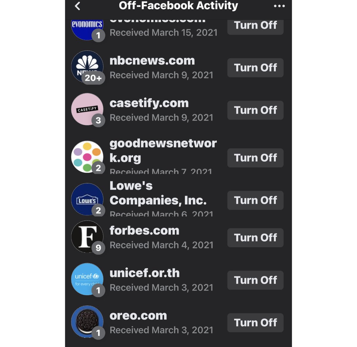 LiberalResist's tweet photo. What is #OffFacebook activity? Go to settings, you’ll see hundreds of vendors that you never authorized, some perhaps you have. It’s immense profit back to the 1% by selling your privacy data. https://t.co/SeDhSUXWF4