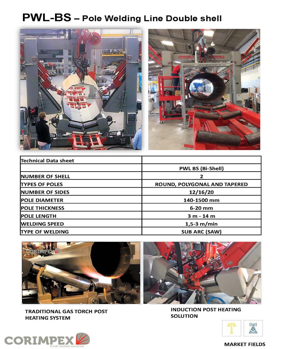 FicepHK's tweet photo. Let's introduce you CORIMPEX Pole Welding Lines, designed for the fields of lampposts, telecommunication and transmission towers.
Attached presentation with technical data sheets
#CORIMPEX #Poleweldinglines #Submergedarcwelding #lamppost #telecommunication #transmissiontowers https://t.co/LQk3eOt10f