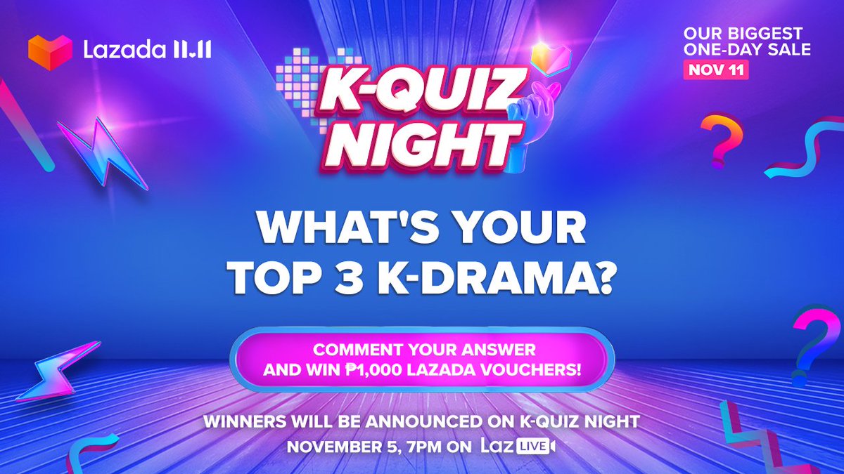 LazadaPH's tweet photo. TOP 3 KDRAMAs? Easy peasy! 😎

Comment your answers for a chance to win ₱1000 #LazadaPH vouchers!

Winners will be announced later on KQuiz Night at 7PM on LazLive.

👉https://t.co/szU61v3VN4

#Lazada1111BiggestOneDaySale
#LazadaPH1111 
#Lazada1111 

See you! https://t.co/kxAhqR9J1p