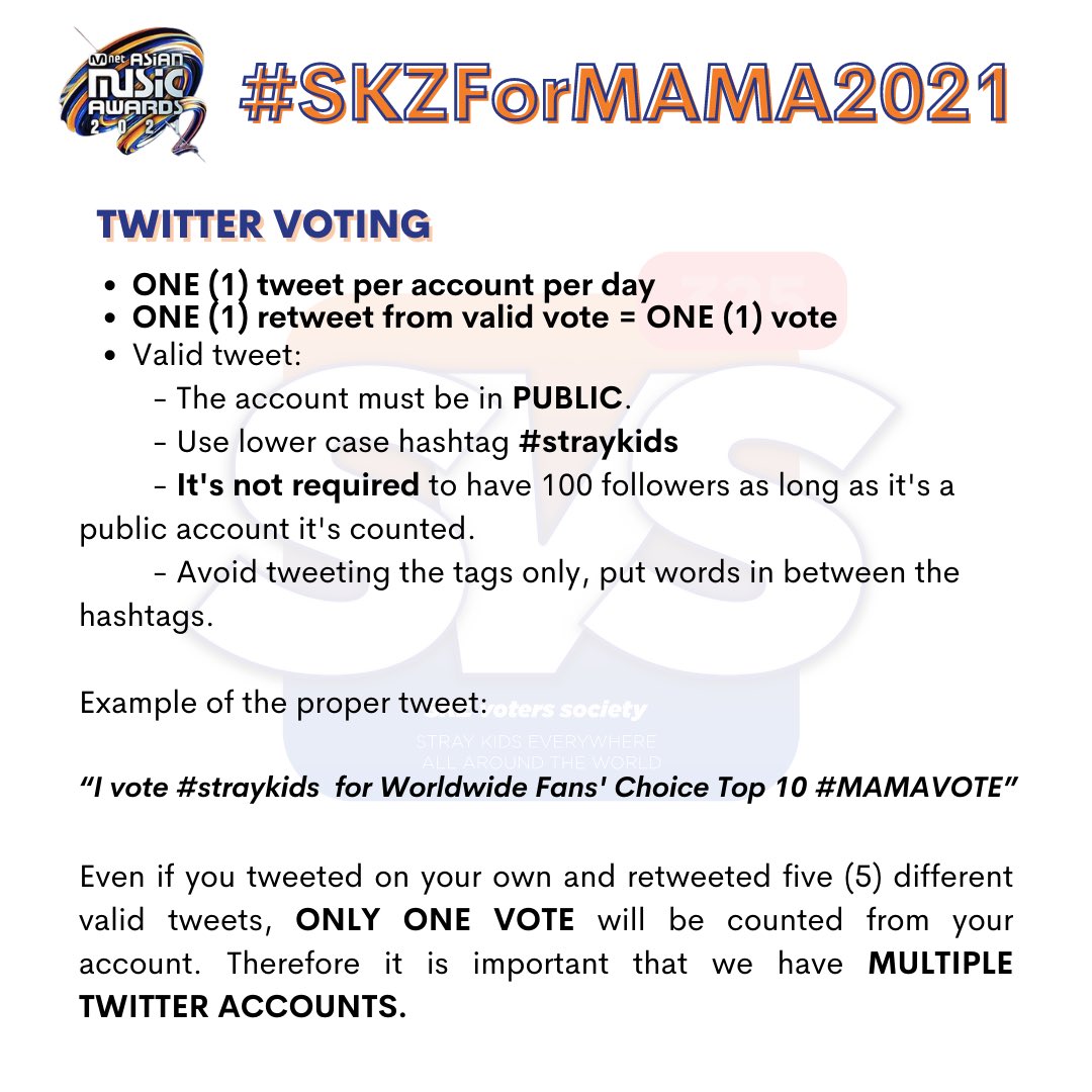 TeamSVS's tweet photo. 🔔 #SKZForMAMA2021 | FAQs about Worldwide Fans’ Choice 2021

🗳https://t.co/ne5Sndl81v

#MAMAVOTE #straykids https://t.co/3VW8Cjs85g