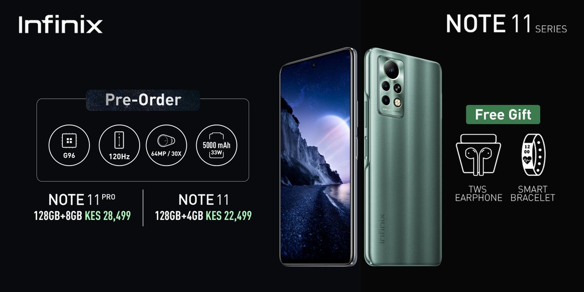 InfinixKenya's tweet photo. Have you made your Pre-Order for the Note 11 Series yet?? Walk into any of our retail shops country wide and do it today!! 
#TheNextNote #Note11Series https://t.co/SzUTaYLkt7