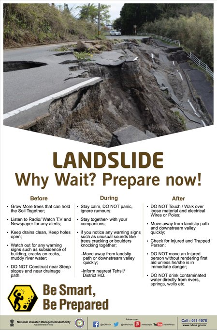 #Landslide | Know about these Do’s and don’ts to be followed before, during and after a #landslide 👇