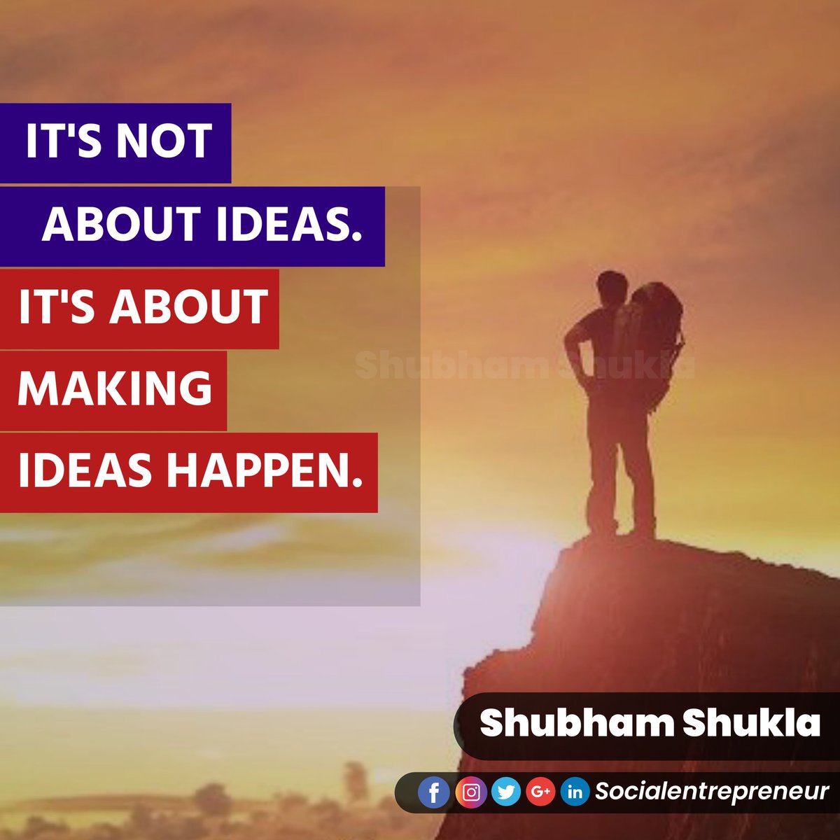 It's not about Idea It's about making Ideas happen.
socialentreprenur 
#entrepreneurlife
#keepsmiling 
#staystrong 
#dreambig 
#achieveyourgoals