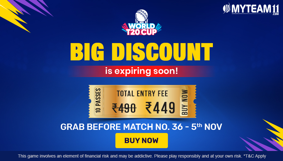 MyTeam_11's tweet photo. #ExpiringSoon
Last chance to buy your 10 Golden Ticket passes bundle & get super discount on Entry Fee.
Hurry Up! Buy Now
#WorldT20Cup #T20League #Discounts #GoldenTickets #MegaDiscount #Cricket #abpooraIndiaKhelega #MyTeam11 https://t.co/C2Ts4ocrjK