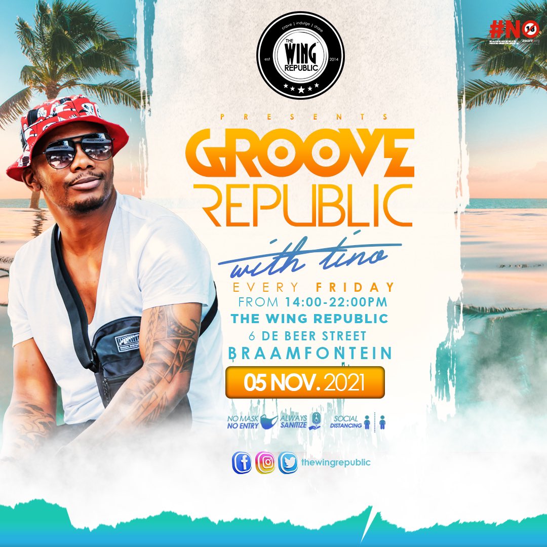 djtino_'s tweet photo. It’s all about the music 🎶 It’s all about the groove 🕺🏾 Groove Republic at @thewingrepublic Braamfontein | From 14:00PM - 22:00PM
#GrooveRepublic #TheWingRepublic #TWRVibes #Braamfontein https://t.co/HPEhZbjeHS