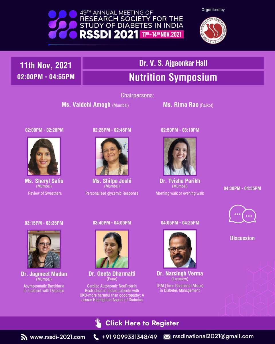 Rssdi_official's tweet photo. 49th Annual Conference of Research Society for Study of Diabetes in India- RSSDI 2021 being organized from 11th to 14th Nov 21
This scientific feast will be served by 100 eminent national speakers and 10 international speakers.
https://t.co/59LjkZ43OG
#rssdi2021 #RSSDI #diabetes https://t.co/Il4NpzPny9