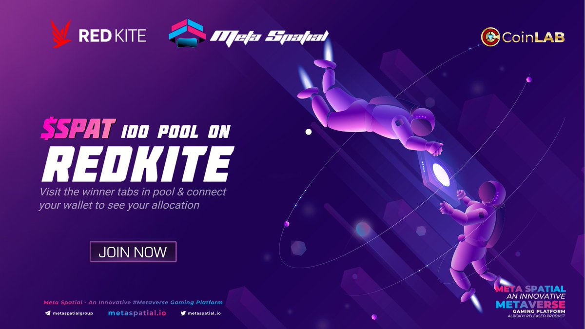 CamgelinaHaha's tweet photo. ๐ข#MetaSpatial_io IDO WHITELIST on #REDKITE result:
๐ Community Pool: https://t.co/FvGH1qaJuj
๐ RocketIDO Pool: https://t.co/9gVjoj9nwF
๐Sale day: TODAY, Nov 5th 2021
โฐClaiming time: 02:30 p.m UTC
๐ธPrice: 0.1$/ $SPAT
๐ฐParticipating token: $BUSD
#CoinLAB #SPAT #MetaSpatial https://t.co/85174BwJBC