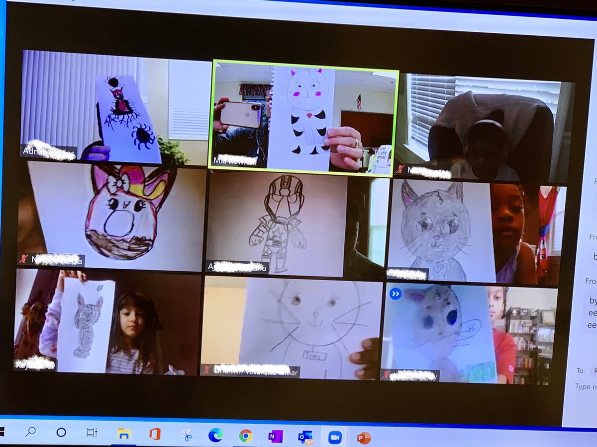 mmrownd's tweet photo. REWARD TIME! Student earned their virtual behavior rewards yesterday. This group wanted to have drawing time with Ms Rownd after class. Love these kids!!!! #pitnerpride #evpcobb #cobbevp https://t.co/RRIW6mfP14