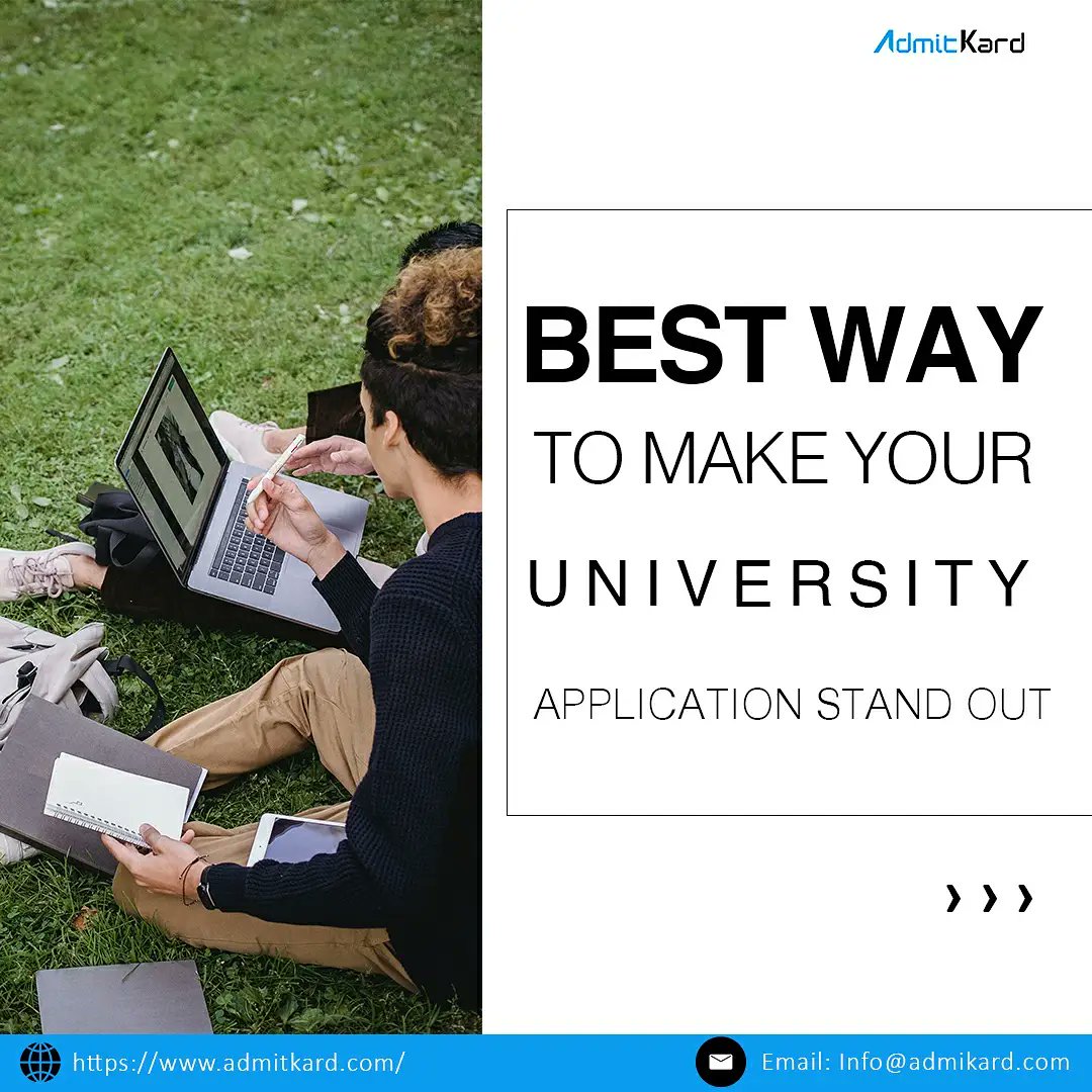 admitkard's tweet photo. What are the Best Ways to make your University Application stand out?

Check out the post.

Don't forget to share with your friends.
.
.
#studyabroadadventures #studyabroadlife #studyabroadfair #abroadeducationusa #abroadeducationuk #abroadeducationconsultant https://t.co/c8eT6Lu7r5