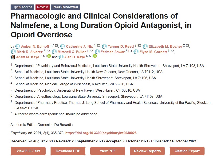 #PsychiatryintInterestingPaper

#Psychiatry

Pharmacologic and Clinical Considerations of Nalmefene, a Long Duration Opioid Antagonist, in Opioid Overdose 

More at: mdpi.com/2673-5318/2/4/…

#OpioidOverdose

<a href="/MDPIOpenAccess/">MDPI</a>