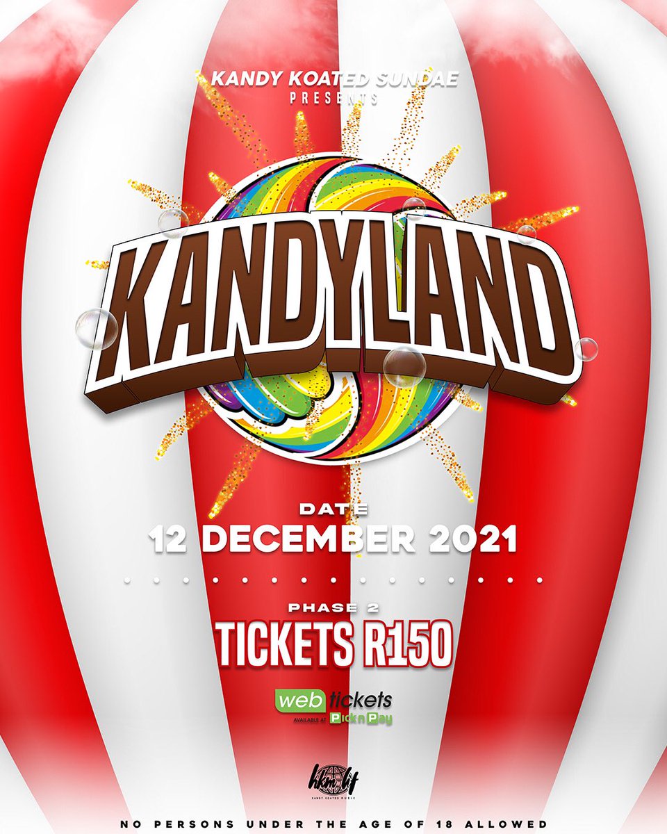KandyKoated_ZA's tweet photo. Happy Friday Everyone!!!🥂🎈

We are now at Phase 2 of ticket sales for #KandyLand2021 which is R150 🎫

Tickets available via Webtickets or at any Pick N Pay near you‼️

Online Ticket Purchase 🚨

https://t.co/bJAZSF1Ql1 

@KandyKoated_ZA #KandyLand2021 🎡🏖🍭#SeeYouAtKKS ⛵️ https://t.co/TLagEiwjQo