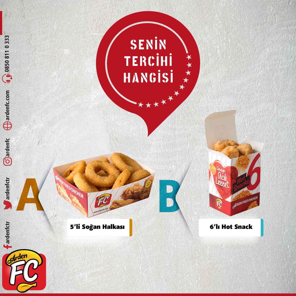 ardenfctr's tweet photo. Senin tercihin hangisi acaba 5’li Soğan Halkası mı? veya 6’lı Hot Snack mı? Seçimini yap. #soganhalkasi #hotsnack #ardenfc https://t.co/KIGGHTYspt