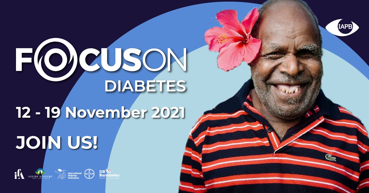 IAPB1's tweet photo. We know that 1 in 11 people worldwide live with diabetes, and all are at risk of developing diabetic retinopathy. But how do we ensure care to all? 

Join us for Focus on Diabetes and be part of the conversation. ☞ https://t.co/KiSOCid4VM

#IfNotNowWhen #WorldDiabetesDay https://t.co/51aEuIoqis