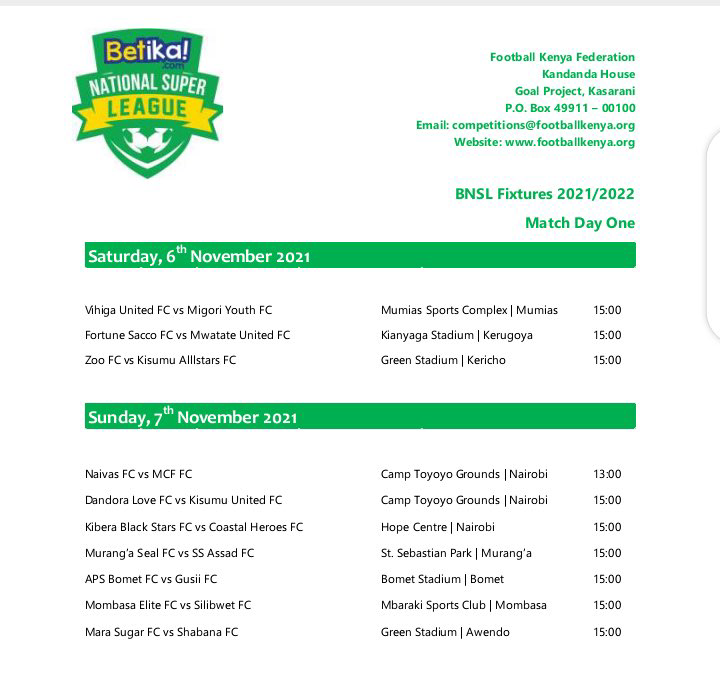 couchcoacheske's tweet photo. The Betika National Super League match day one fixtures https://t.co/UFm0Tcp4bQ