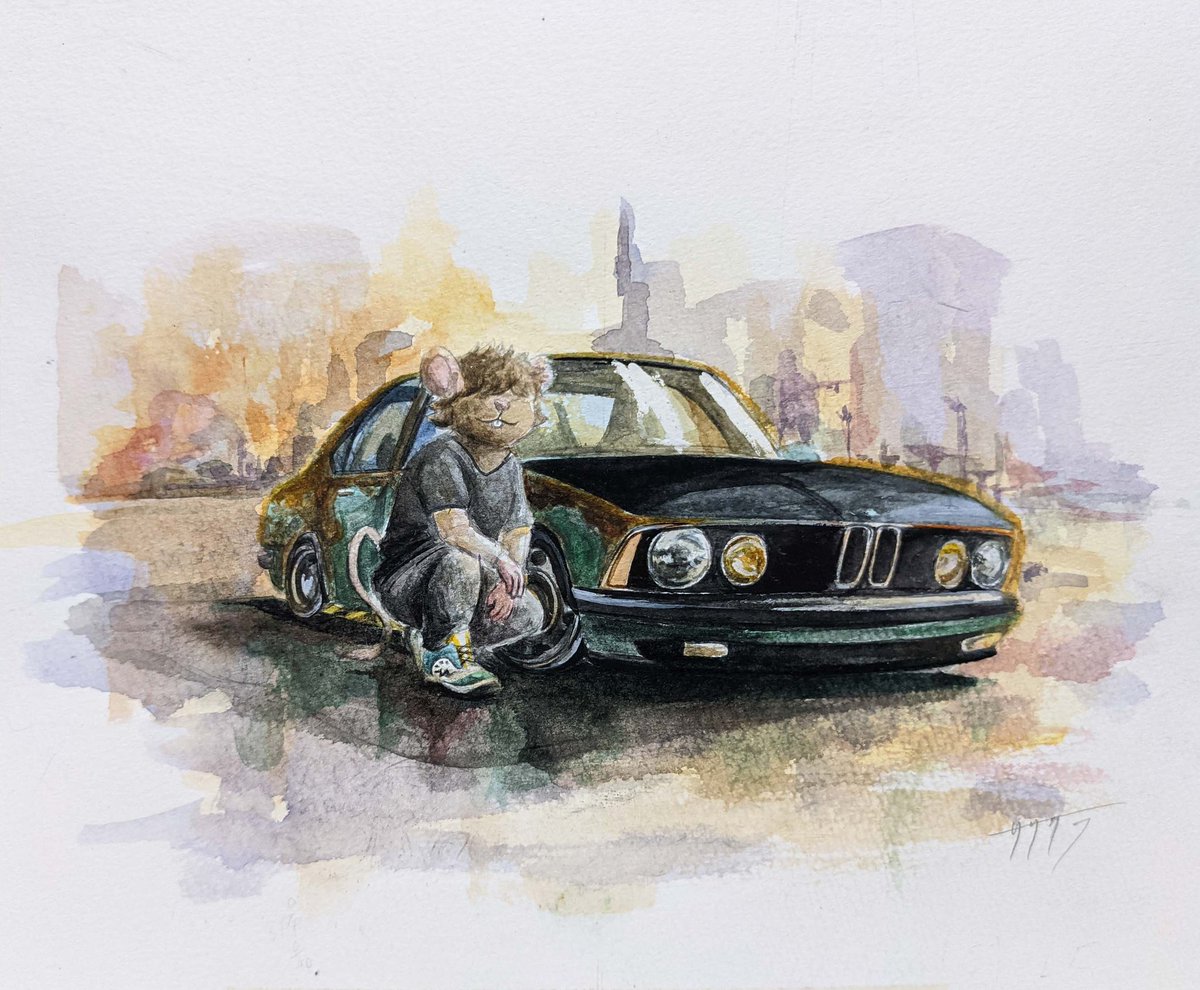 skbluebirds's tweet photo. 作ったクルマを描いてみました。
「BMW 735i E32　Rat Custom」
紙・水彩
22.6✕18.6cm https://t.co/PhfoJhriGQ