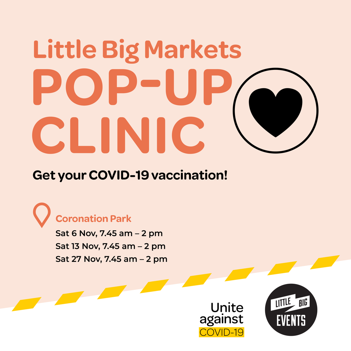 Pop-up vaccination clinic at The Little Big Markets! Don't wait to get vaccinated. The COVID-19 vaccine is free, and offers us the best protection from the virus.