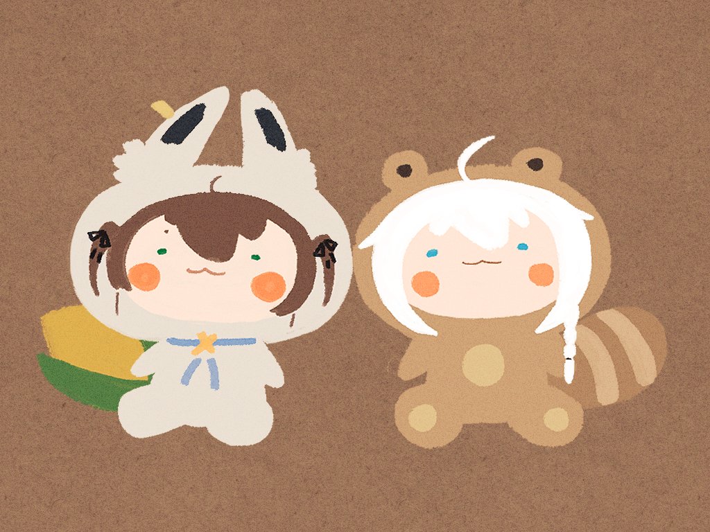 フブキ「きつねとたぬき
#夏色吹雪 #祭絵 #絵フブキ 」|mkm(みかみ)のイラスト