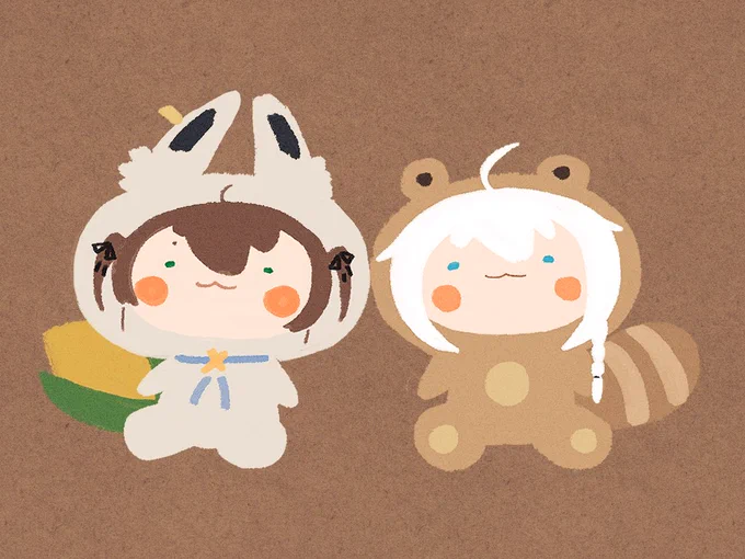 きつねとたぬき
#夏色吹雪 #祭絵 #絵フブキ 