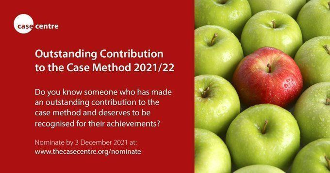 TheCaseCentre's tweet photo. 🚨 1⃣ month to go 🚨

Do you know someone who has made an outstanding contribution to the #casemethod and deserves to be recognised for their achievements? 

If so, please nominate them today for our prestigious annual award 👉 https://t.co/ba8IEDvhDw 

#CaseAwards2022 https://t.co/EP6pIkYvxf