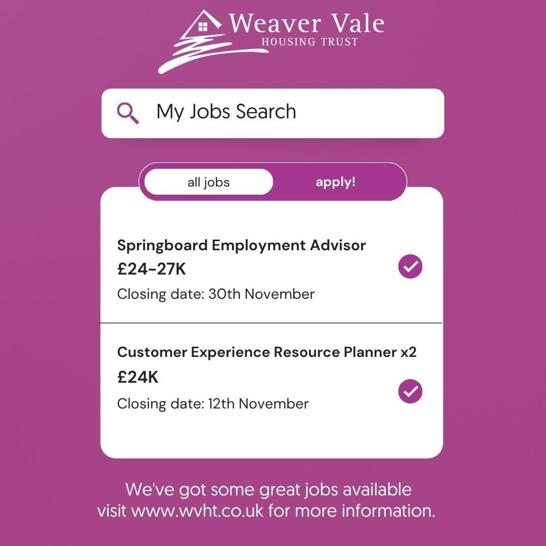 weavervale's tweet photo. ⚠️  JOBS AVAILABLE ⚠️ 

Our weekly jobs round up is here ⬇️ 

We've got some great new jobs at the Trust, visit https://t.co/9EOLvWlnEf for more info. 

Come join us! #Northwich #Cheshire #UKjobs #housing https://t.co/pxoC43hmof