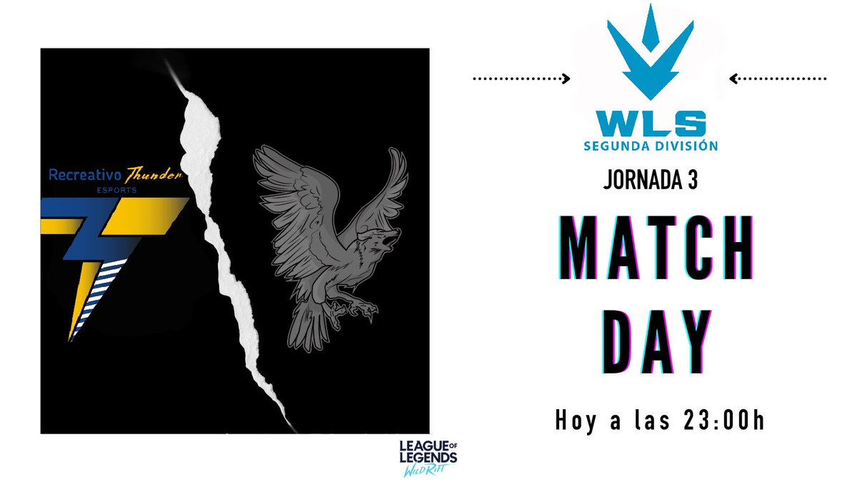 RavenWolfeSport's tweet photo. #MatchDay | #WildRift 

[🏆] Jornada 3 de @WLS_ULG 

[🆚] @RecreThunder 
 
[🗓️] Hoy a las 23:00h

#HuntingNight https://t.co/Q6CGY3O5Z8