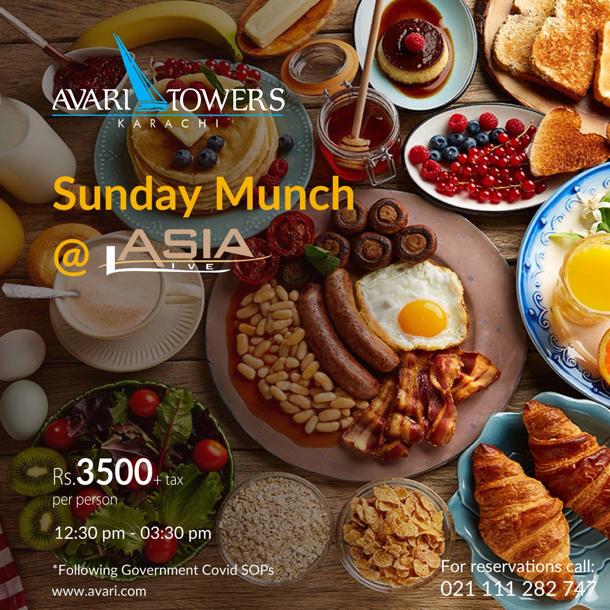 AvariTowers1986's tweet photo. Make your Sundays good with too good Sunday Munch🙂

Reserve your table Now!
021 111 282 747

#avariowers #sundaymunch #asialive #sundaybrunch https://t.co/4jbBTAymGY