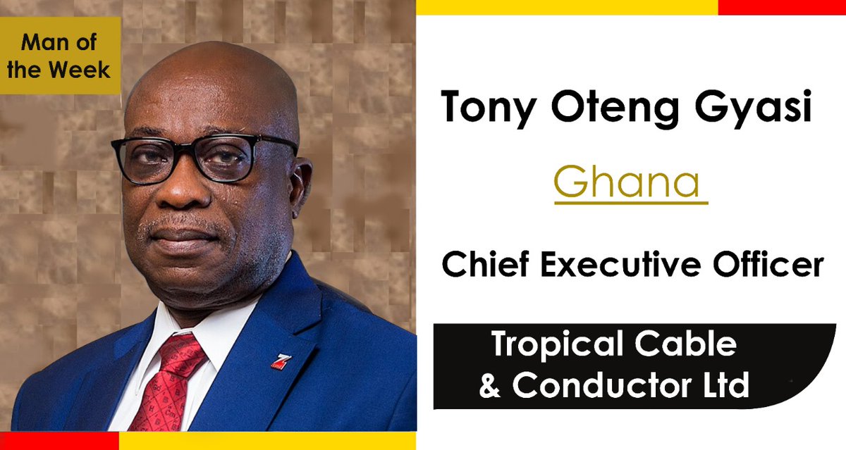 AfroIndustry's tweet photo. Tony Oteng Gyasi, Chairman of @TropicalcableGH, a manufacturer of electrical cables that currently has the capacity to produce 6,000 tonnes of cables and conductors a year. The modern factory is the only wholly Ghanaian owned Cable manufacturing company in #Ghana  
#ManOfTheWeek https://t.co/Ww6CrupCiR