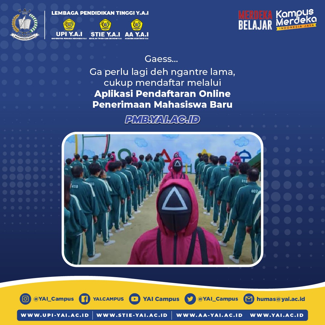 YAI_Campus's tweet photo. Mau daftar di Y.A.I Campus sekarang gampang banget! 
Kunjungi https://t.co/6DKidAdY98 atau download PMB Online YAI di Play Store

Info lebih lanjut 
Call Center: 0878 5333 1972

#PendaftaranMahasiswaBaruYAICampus #YAICampus #UPIYAI #STIEYAI #AAYAI #Kuliahdijakarta https://t.co/4dXpZU066Z
