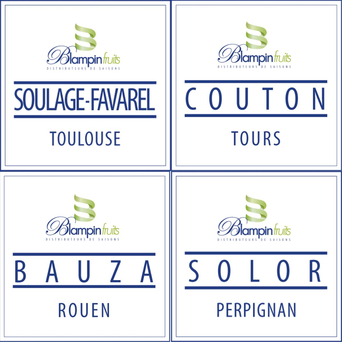Le saviez vous ? Le groupe <a href="/blampinfruits/">Blampin Fruits</a> c’est 12 grossistes <a href="/FruitsLegumesFR/">Les Fruits et Légumes Frais</a> installés sur les <a href="/Marchesdegros/">FMGF</a> au service de <a href="/Monprimeur/">Monprimeur</a> ! Voici la nouvelle identité visuelle de chacune d’entre elles ! <a href="/marchederungis/">Marché de Rungis</a> @MIN_Marseille @MinToulouse #LyonCorbas #Nice #Rouen #Tours