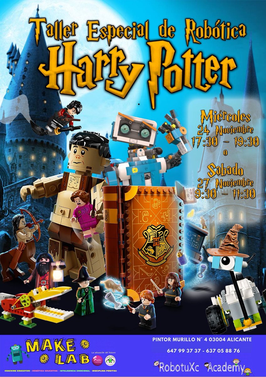 tuXccoaching's tweet photo. En @RobotuXcAcademy hemos organizado "TALLER ESPECIAL HARRY POTTER", un taller de 2 horas, la primera hora haremos ROBÓTICA y la segunda IMPRESIÓN 3D.  Los días Miércoles 24 de Noviembre de 17:30h a 19:30h o el Sábado 27 de Noviembre de 9:30h a 11:30h.
NO TE LO PUEDES PERDER !! https://t.co/xhSf2rMl7e