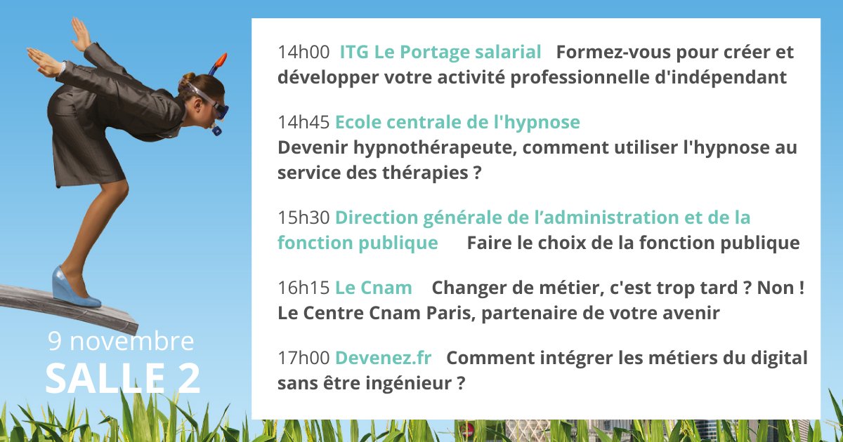 NouvelleVie_Pro's tweet image. Salon #nouvelleviepro du 9 novembre à l'Espace Champerret (Paris 17e) 
⭐Programme des conférences (suite)⭐
Avec @ITGgroupe @LeCnam Devenez.fr 
👉Programme complet et inscription : nouvelleviepro.fr/salon/le-progr…
#reconversion #entrepreneuriat #formation