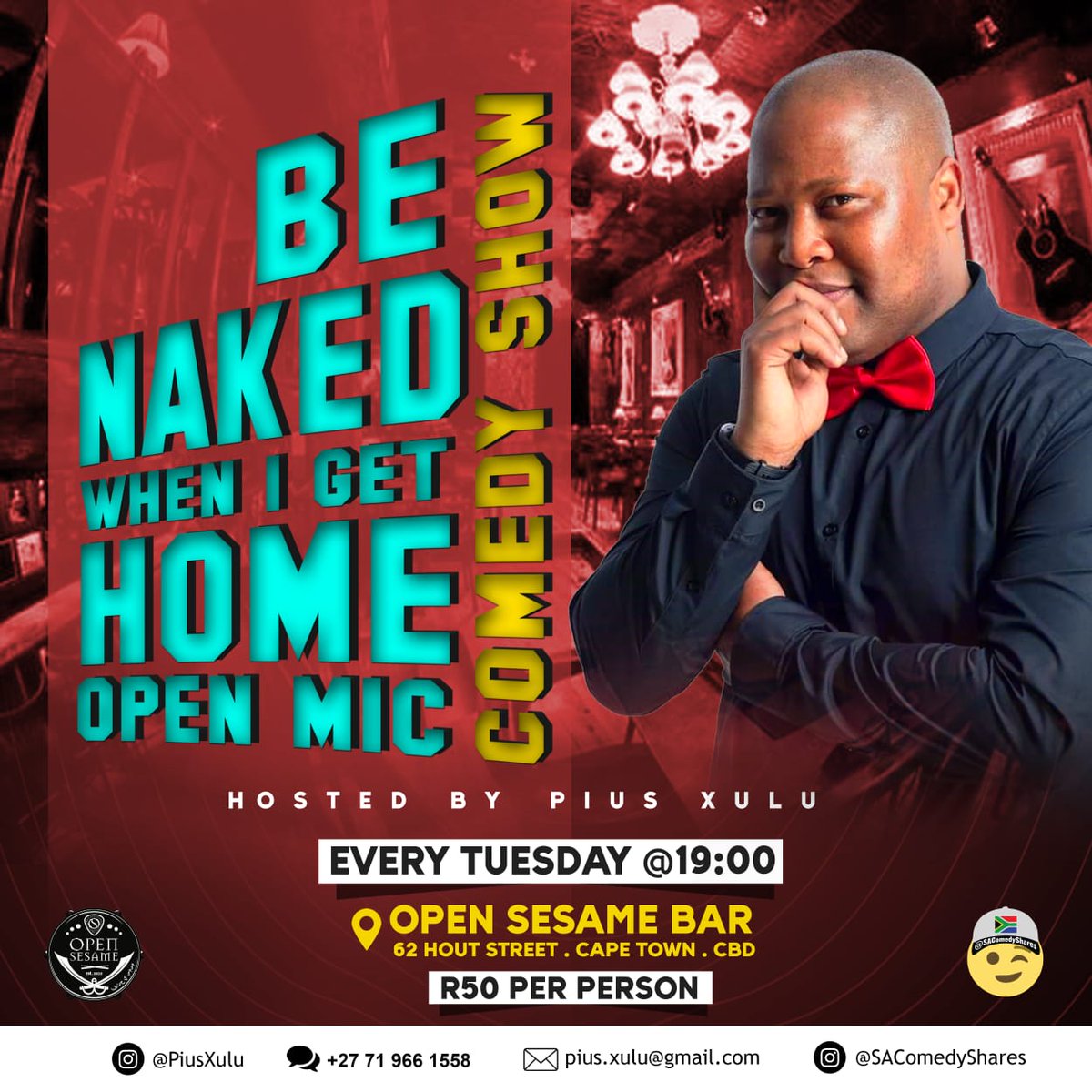 PiusXulu's tweet photo. Join us every #Tuesday as I host a range of hilarious upcoming and established #comedians at #OpenSesameBar 💯

#BeNakedWhenIGetHome Open Mic Comedy Show..
First show: 09 November 2021.

#StandUpComedy #capetown https://t.co/pwaRW4lyLn