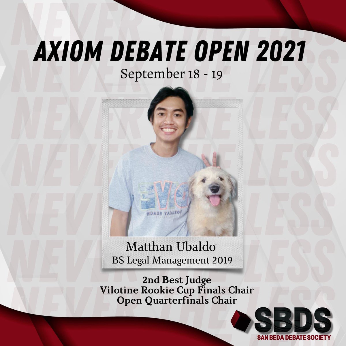 SanBedaDebate's tweet photo. The San Beda Debate Society would like to congratulate our breaking judge for Axiom Debate Open 2021 held last September 18-19, 2021! 

For Honor, Victory, and Glory!

#AnimoSanBeda 
#SBUNeverTheLess https://t.co/f4biT0hI3h