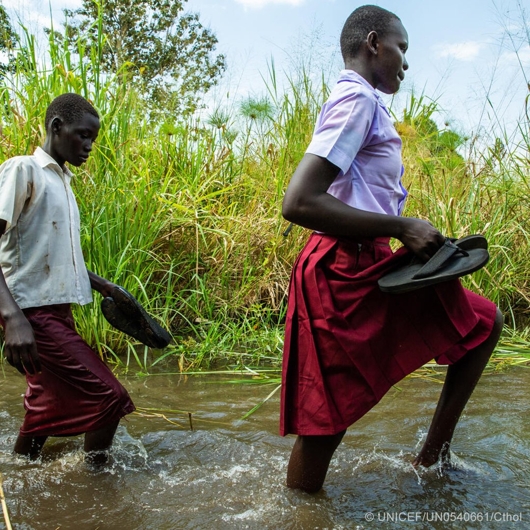 UNICEF's tweet photo. Climate change can have a devastating impact on education, especially for girls.

When girls have a chance to go to school they can reach their full potential and actively participate in creating a greener future. Governments must protect every girl's right to learn. #COP26 https://t.co/bg2doCci0m