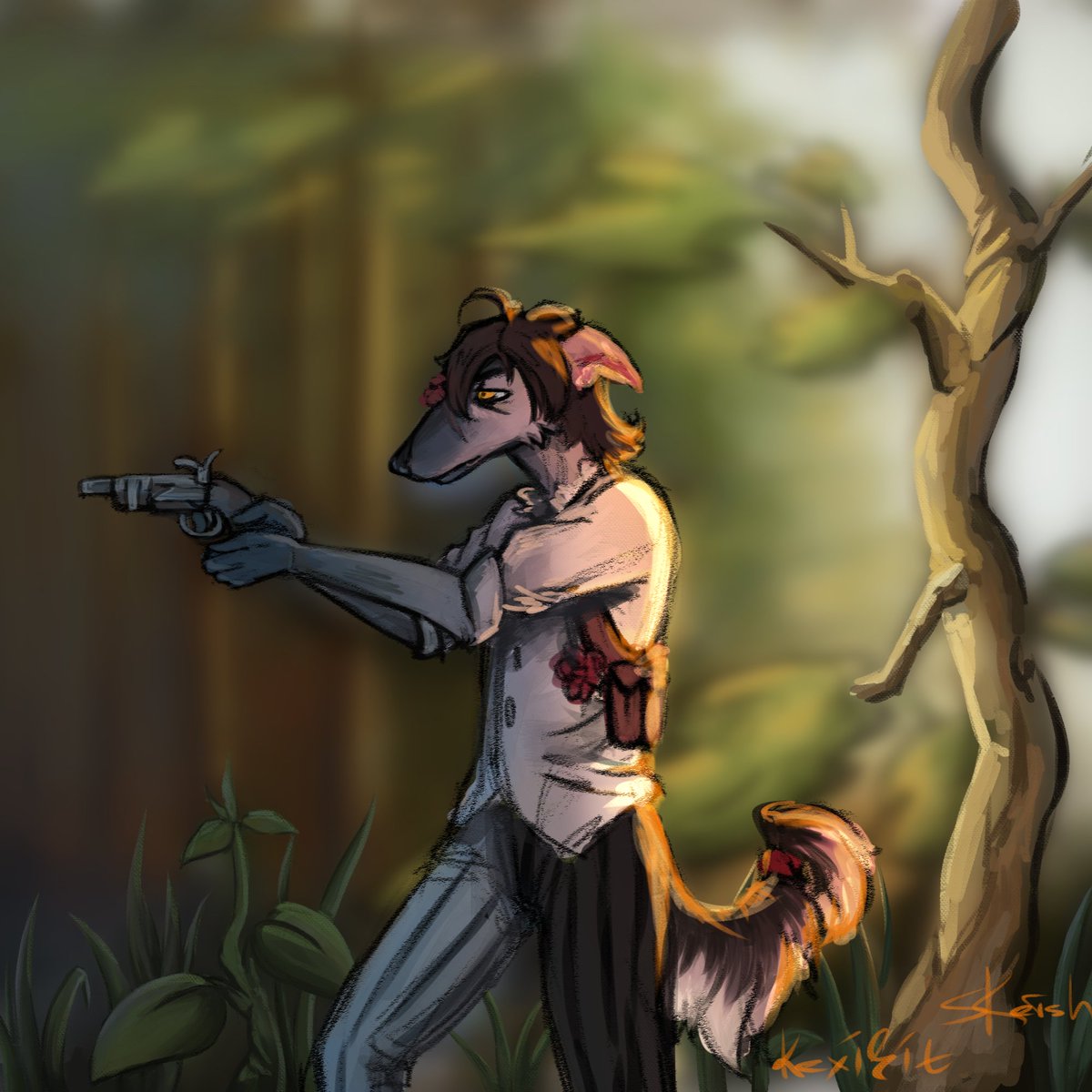 kexibit_artist's tweet photo. preliminary sketch.(this isn't the final option)
I changed his outfit and weapons.Please take a look and tell me Is everything all right? @SlimeScumbag
#freeart #raffle #freeartraffle #artgiveaway #oldweapons #gun #militaryfurry #militaryfur #furry #furryart #dog #borzoi #saluki https://t.co/9nKd9iDJuE