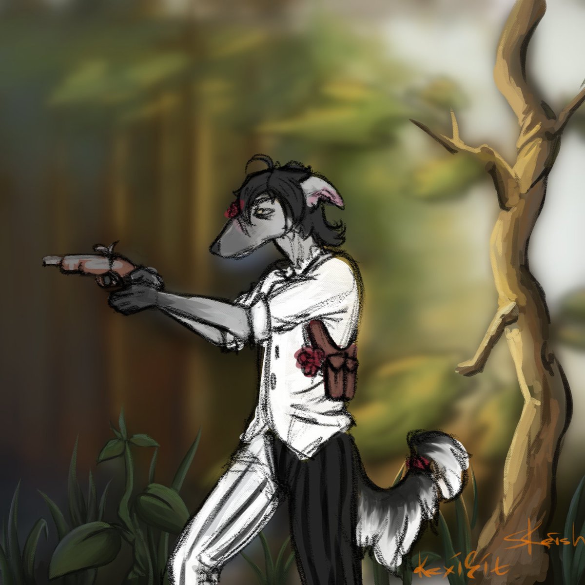 kexibit_artist's tweet photo. preliminary sketch.(this isn't the final option)
I changed his outfit and weapons.Please take a look and tell me Is everything all right? @SlimeScumbag
#freeart #raffle #freeartraffle #artgiveaway #oldweapons #gun #militaryfurry #militaryfur #furry #furryart #dog #borzoi #saluki https://t.co/9nKd9iDJuE