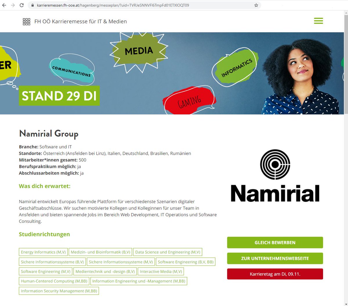 Namirial im Ausstellerverzeichnis FH>>NEXT 2021 - 9.11.  #FHNext <a href="/fhhgb/">FH OÖ - Hagenberg</a>

karrieremessen.fh-ooe.at/hagenberg/mess…