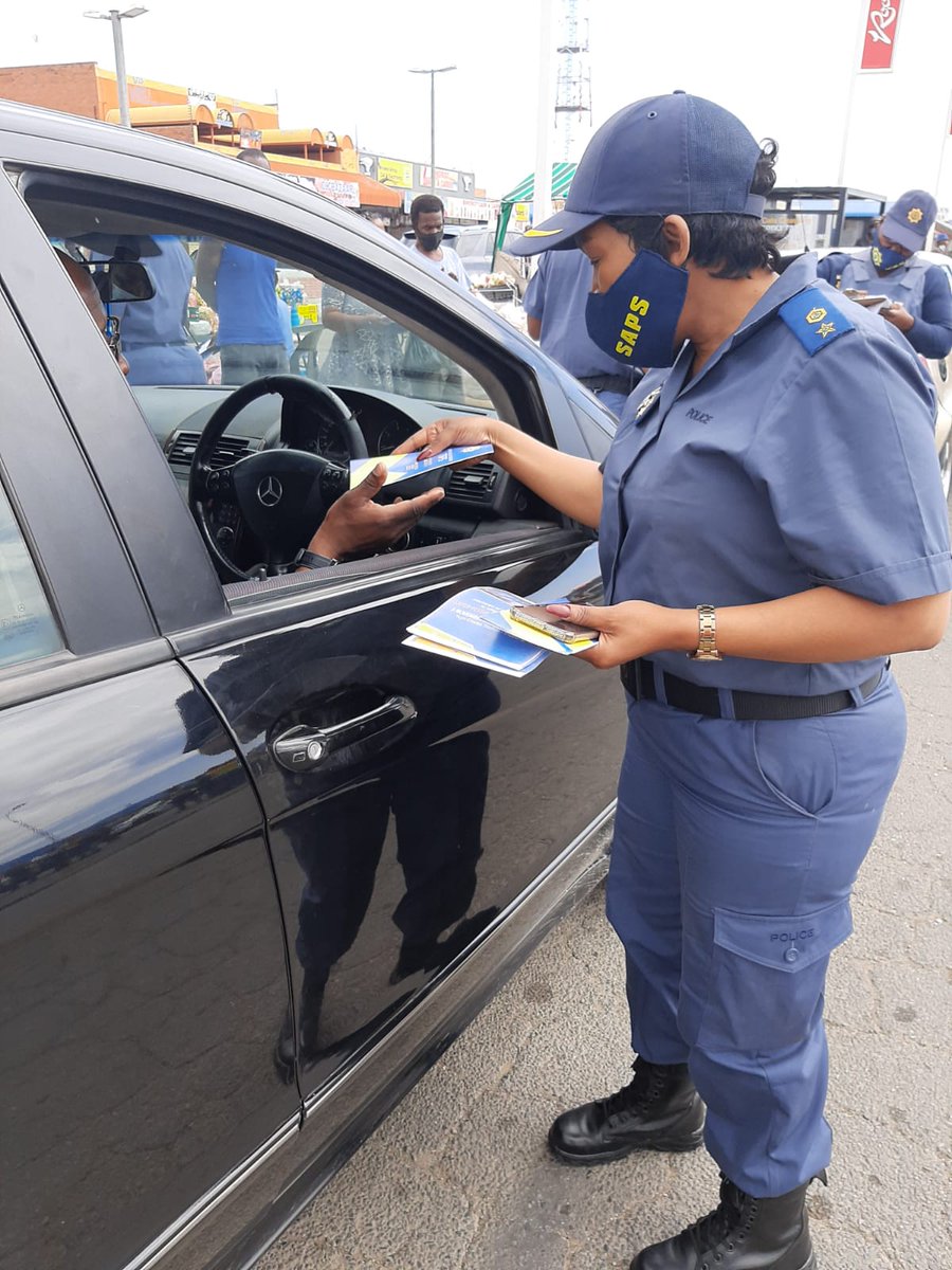 SAPoliceService's tweet photo. #sapsFS The Provincial Launch for the #SaferFestiveSeason operatons are underway at Vuyo Charles Stadium in Thabong, Welkom. Motorcade at Mannis in Welkom waiting for the arrival of #SAPSNPC, Gen Sitole and entourage. #PoliceVisibility #PartnershipPolicing #CountryInBlue ME https://t.co/xVyUWO8AcN