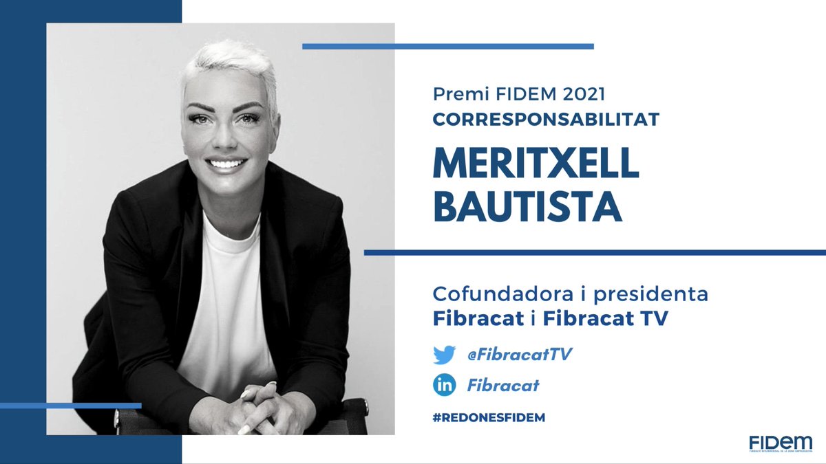fibracat's tweet photo. Meritxell Bautista (@txellbq), Cofundadora de @fibracat i Presidenta de @FibracatTV, flamant guanyadora del #PremisFidem21 a la #Corresponsabilitat. #ReDonesFIDEM
➡️ @FundacioFidem, Fundació Internacional de la Dona Emprenedora, porta 25 anys visibilitzant el #talentfemení. https://t.co/Bwvqwd8uZe