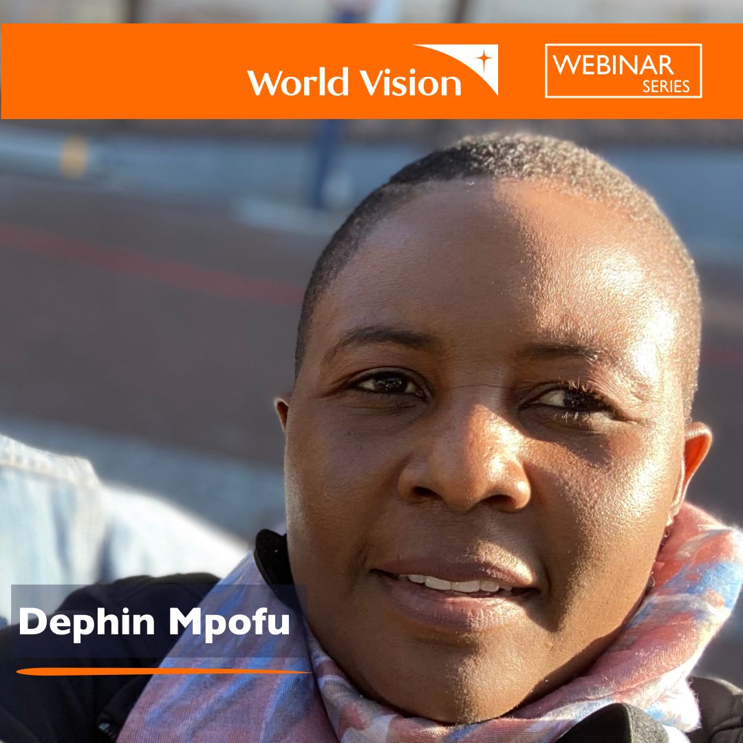 WorldVisionSA's tweet photo. From Zimbabwe, welcome our second #speaker for today's #Webinar -  Dephin Mpofu, is the Regional HIV and #GenderLead for @WorldVisionSAR &amp; has been involved with gender empowerment, leadership, and #entrepreneurship #development since 1999 - join us via - https://t.co/ocWyKMGhkO https://t.co/jo5Nv0QYO1
