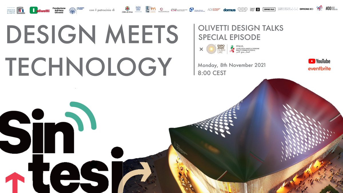 ArchOlivetti's tweet image. #OLIVETTI, #DESIGNMEETSTECHNOLOGY | #8novembre ⌛
Gli #OlivettiDesignTalks debuttano ed #Expo2020Dubai   con una puntata speciale per @ItalyExpo2020 alla quale sarà possibile partecipare in digitale o dal Padiglione Italia 🇮🇹🤩
ℹ️ bit.ly/ExpoDubaiODT
#StoriaDiInnovazione