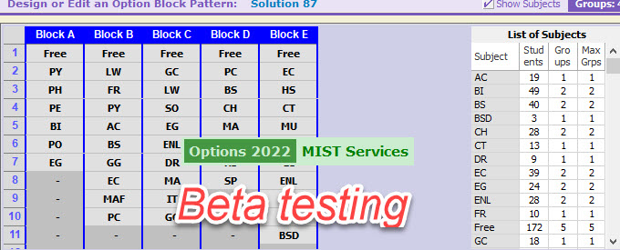 MISTServices's tweet photo. Excited to be playing/testing the Beta of Options 2022, always look forward to new features. #Options #Electives #timetabler #timetabling https://t.co/IrriWmu1F2
